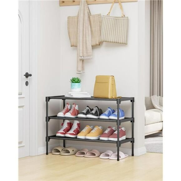 Black Stackable Shoe Rack Organizer Shelf for Closet Entryway Garage Storage - Picture 2 of 7